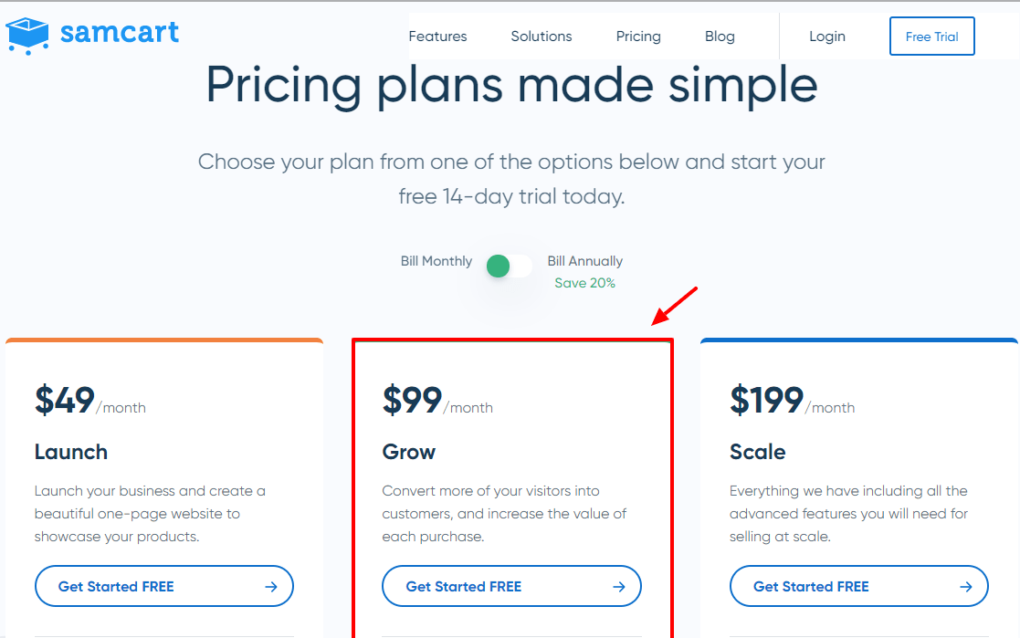 Samcart Pricing