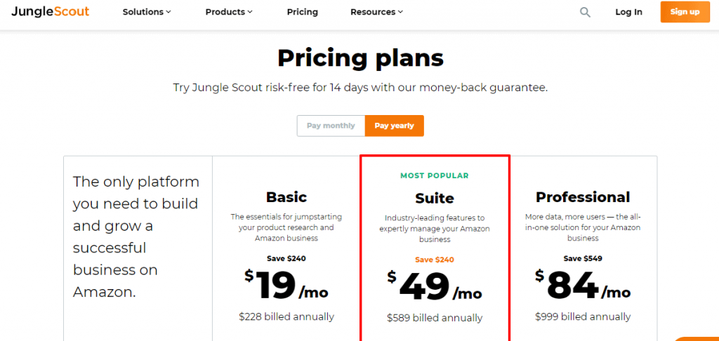 Pricing plans for Jungle Scout