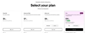 Elementor pricing page showing Essential, Advanced Solo, Advanced and One plans