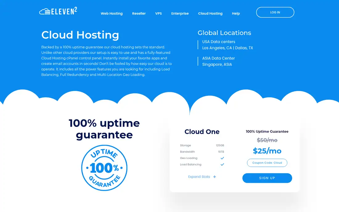 Eleven2 Cloud One plan at $25/mo with coupon code Cloud, down from $50/mo