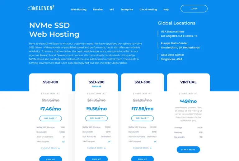 Eleven2 SSD-100, SSD-200 and SSD-300 web hosting sale prices