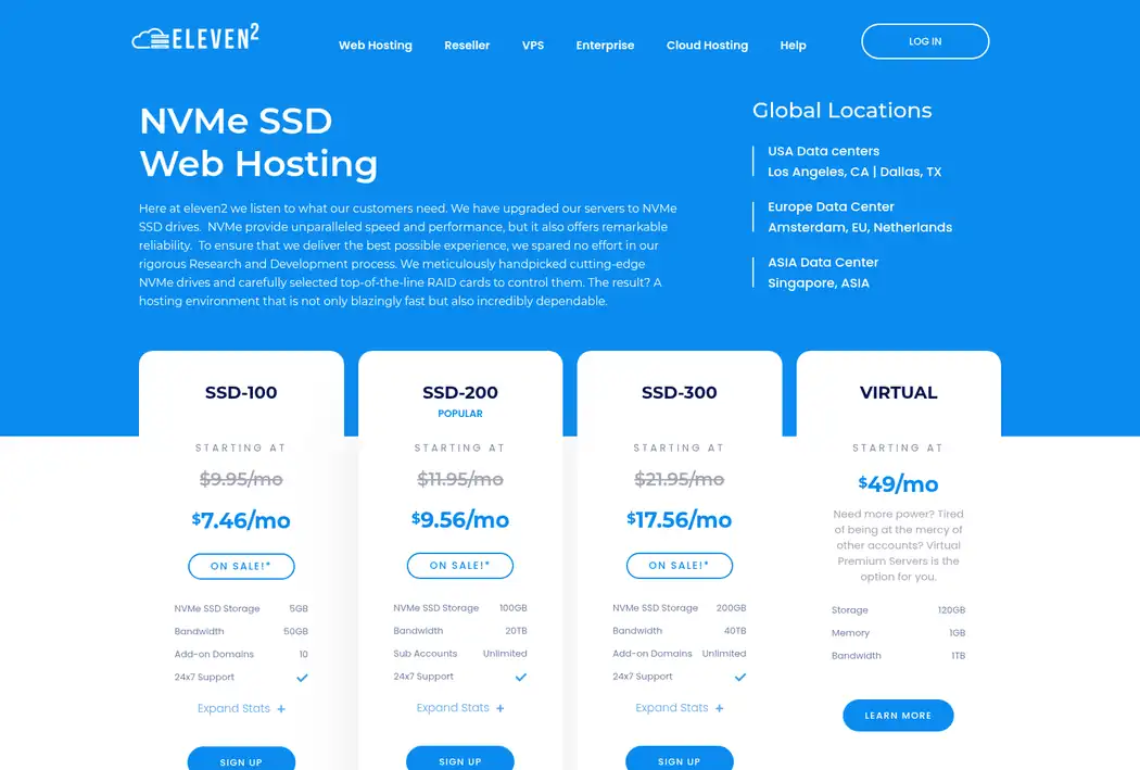 Eleven2 SSD-100, SSD-200 and SSD-300 web hosting sale prices
