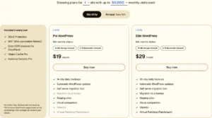 Liquid Web by Nexcess managed WordPress pricing showing Pro WordPress at $19/month and Elite WordPress at $29/month for one site