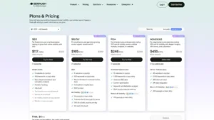 Semrush SEO AI Search pricing plans showing SEO Starter Pro Plus and Advanced annual rates