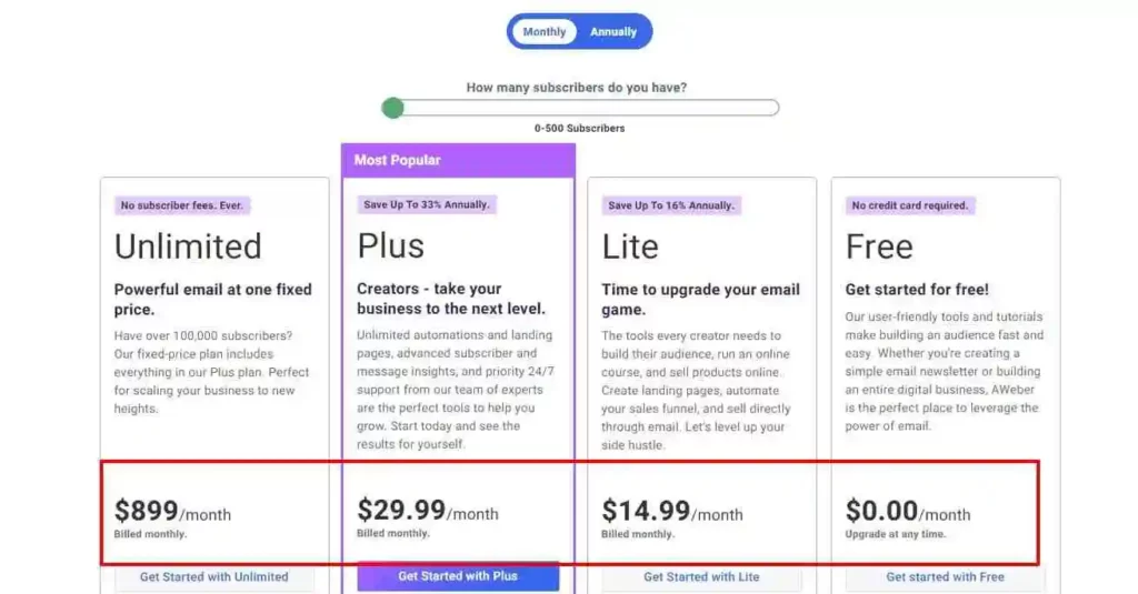 Aweber Pricing Plans