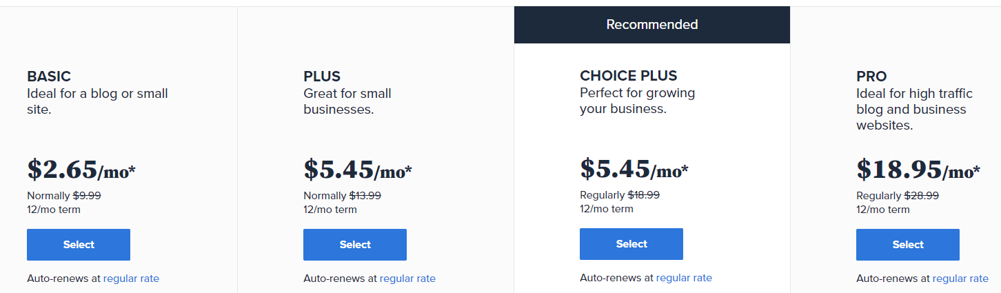 Bluehost Pricing