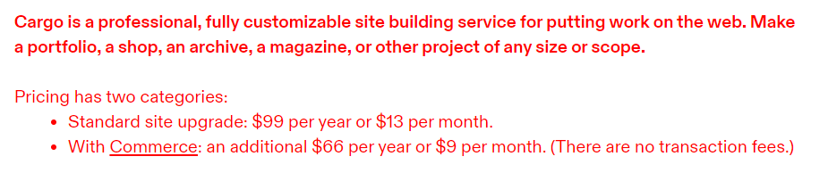 Cargo Pricing - Squarespace vs Cargo