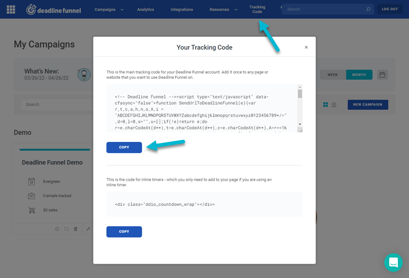 Deadline Funnel Tracking Code