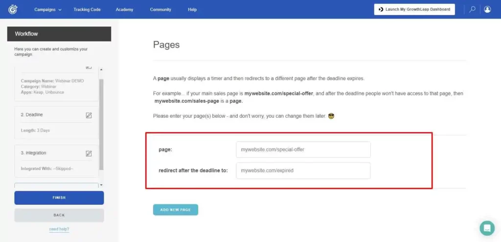 Deadline Funnel page setup