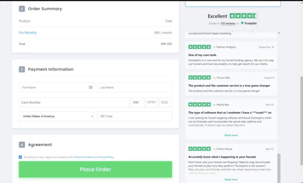 Funnelytics Order Summary