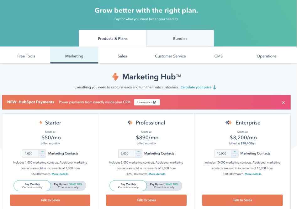 Hubspot pricing plans