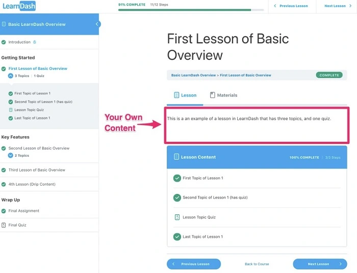 Learndash dashboard and userinterface