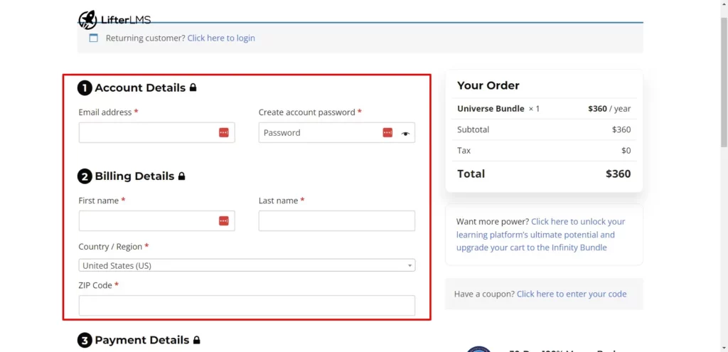 LifterLMS Checkout page