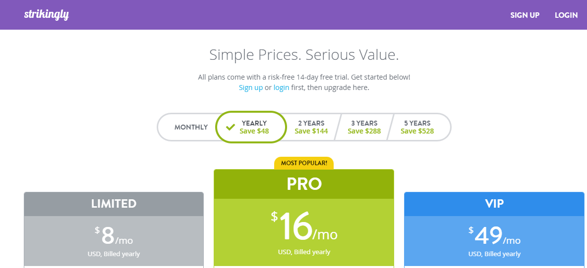 Strikingly Pricing Plans - Strikingly vs Squarespace