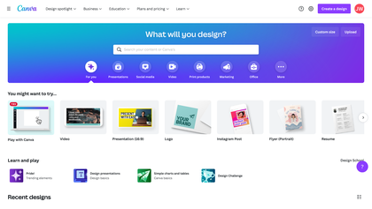 canva homepage